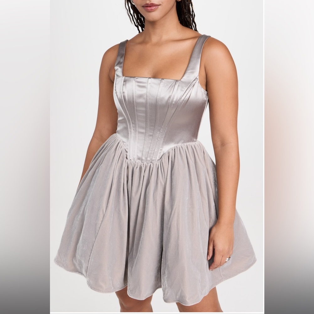 STAUD Landscape Dress corset dress silver tulle dress size 14 large - Picture 7 of 16